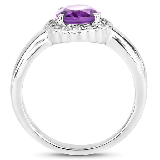 Bids.com 1.68 Carat Genuine  Amethyst and White Topaz .925 Sterling Silver Ring Rings White Smoke size 6.00,size 8.00,size 7.00,size 5.00,size 9.00