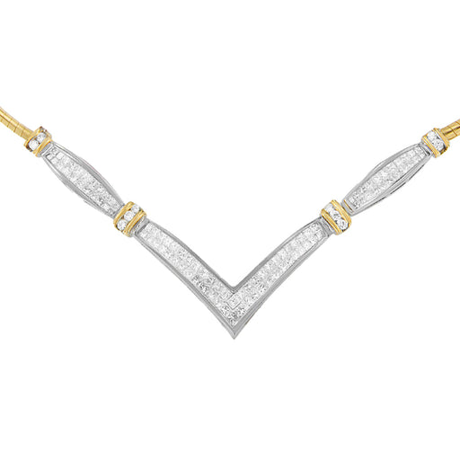 Bids.com 14K Yellow and White Gold 2.00 Cttw Round and Princess-Cut Diamond 'V' Shape Statement Necklace (H-I Color, SI2-I1 Clarity) - 18" Necklaces White Smoke YellowWhite.Gold / 18