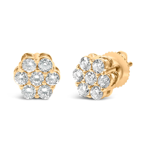 Bids.com 14K Yellow Gold 3/4 Cttw 7 Stone Floral Cluster Round Brilliant Cut Diamond Stud Earrings with Screw Backs (I-J Color, SI2-I1 Clarity) Earrings White Smoke Yellow.Gold / 0.75