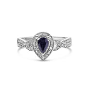Bids.com .925 Sterling Silver 6x4mm Pear Sapphire Gemstone with Diamond Accent Fashion Halo Ring (H-I Color, SI1-SI2 Clarity) - Size 7 Rings White Smoke 0 / White.Sterling Silver,7 / White.Sterling Silver,8 / White.Sterling Silver,6 / White.Sterling Silver,6.5 / White.Sterling Silver