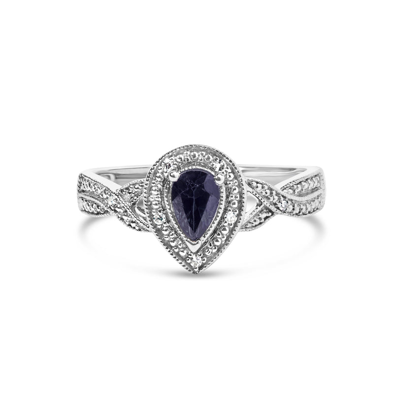 Bids.com .925 Sterling Silver 6x4mm Pear Sapphire Gemstone with Diamond Accent Fashion Halo Ring (H-I Color, SI1-SI2 Clarity) - Size 7 Rings White Smoke 0 / White.Sterling Silver,7 / White.Sterling Silver,8 / White.Sterling Silver,6 / White.Sterling Silver,6.5 / White.Sterling Silver
