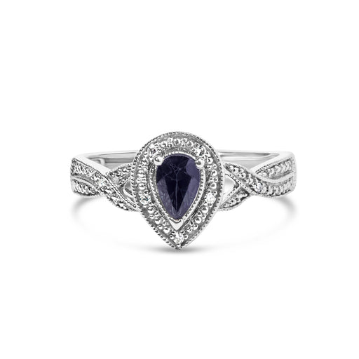 Bids.com .925 Sterling Silver 6x4mm Pear Sapphire Gemstone with Diamond Accent Fashion Halo Ring (H-I Color, SI1-SI2 Clarity) - Size 7 Rings White Smoke 0 / White.Sterling Silver,7 / White.Sterling Silver,8 / White.Sterling Silver,6 / White.Sterling Silver,6.5 / White.Sterling Silver