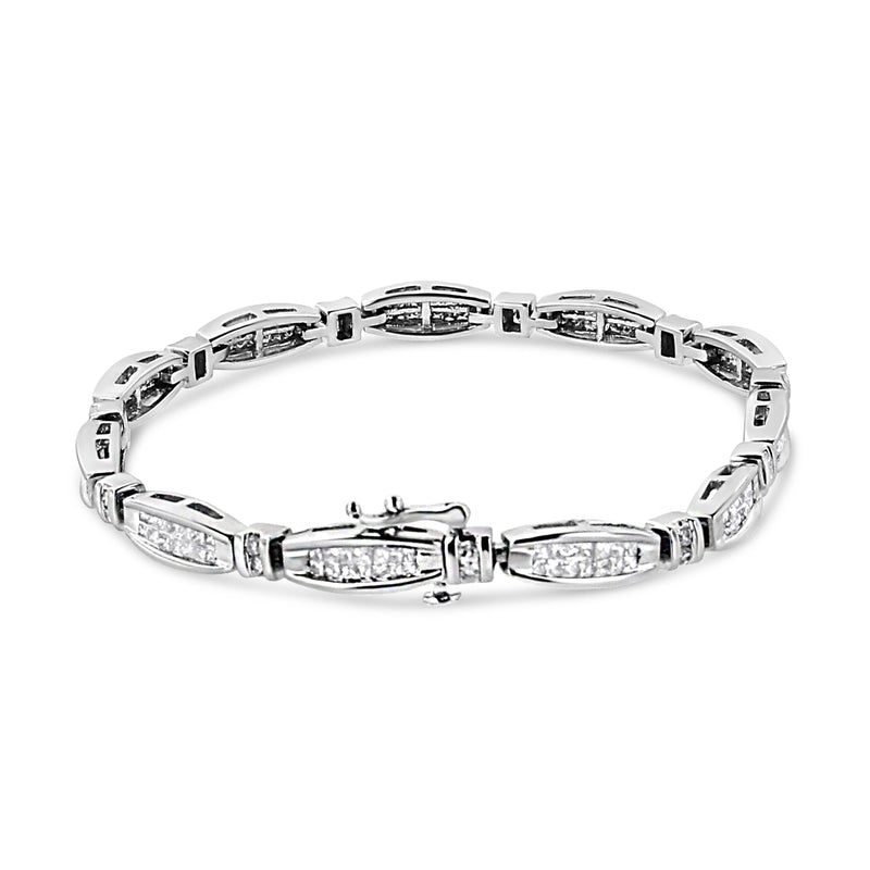 Bids.com 14K White Gold 2.0 Cttw Princess and Round Diamond Bar and Link Bracelet (I-J Color, I1-I2 Clarity) - 7.25" Inches Bracelets White Smoke White.Gold / 7.25