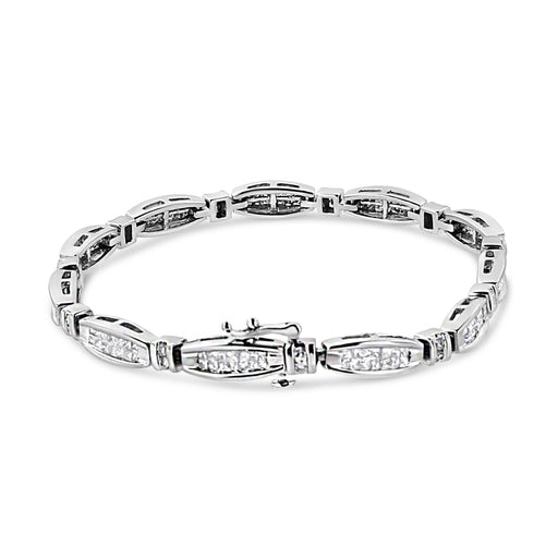 Bids.com 14K White Gold 2.0 Cttw Princess and Round Diamond Bar and Link Bracelet (I-J Color, I1-I2 Clarity) - 7.25" Inches Bracelets White Smoke White.Gold / 7.25