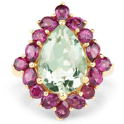 Bids.com 14K Yellow Gold Plated 7.21 Carat Genuine Green Amethyst and Rhodolite .925 Sterling Silver Ring Rings White Smoke size 6.00,size 7.00,size 8.00,size 5.00,size 9.00