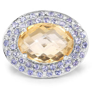 Bids.com 5.78 Carat Genuine Citrine and Tanzanite .925 Sterling Silver Ring Rings White Smoke size 7.00,size 8.00,size 8.50,size 6.00,size 9.00