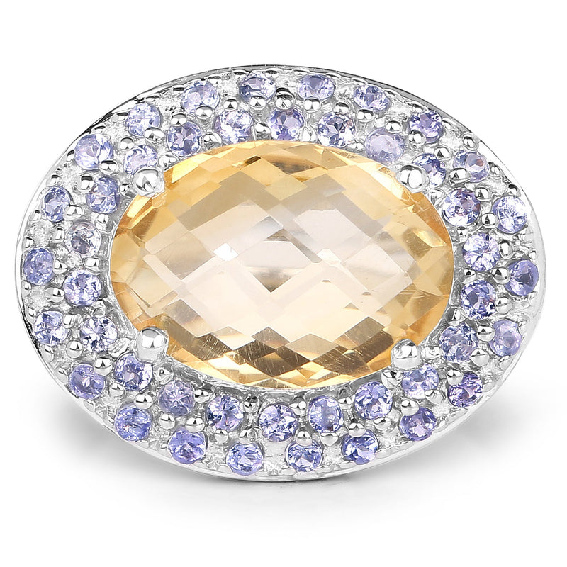 Bids.com 5.78 Carat Genuine Citrine and Tanzanite .925 Sterling Silver Ring Rings White Smoke size 7.00,size 8.00,size 8.50,size 6.00,size 9.00