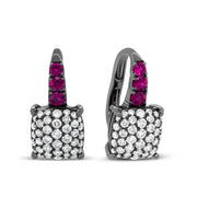 Bids.com Black Rhodium Plated 18K White Gold 7/8 Cttw Round Diamond and Graduated Red Ruby Drop Earrings (F-G Color, VS1-VS2 Clarity) Earrings White Smoke White.Gold / 0.84