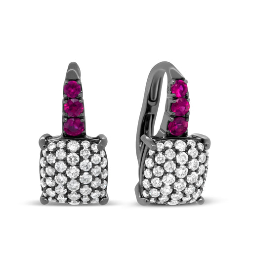 Bids.com Black Rhodium Plated 18K White Gold 7/8 Cttw Round Diamond and Graduated Red Ruby Drop Earrings (F-G Color, VS1-VS2 Clarity) Earrings White Smoke White.Gold / 0.84