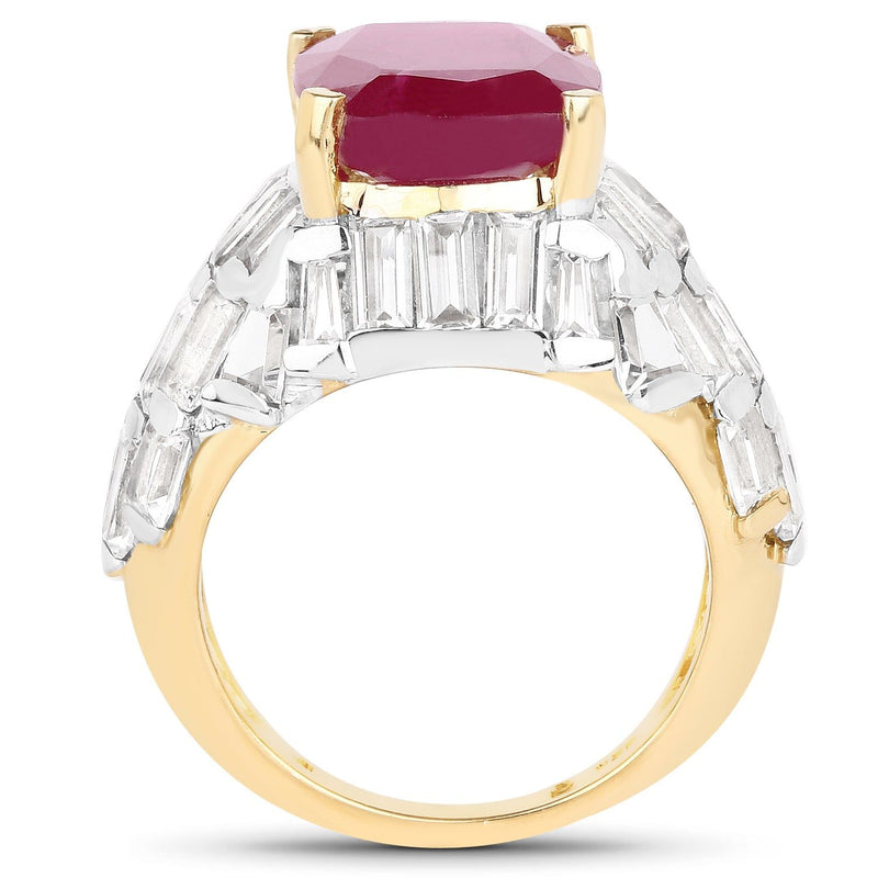 Bids.com 14K Yellow Gold Plated 10.76 Carat Glass Filled Ruby and White Topaz .925 Sterling Silver Ring Rings White Smoke size 6.00,size 7.00,size 8.00,size 9.00