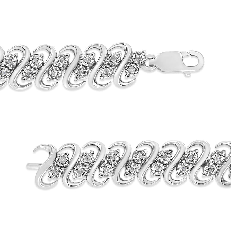 Bids.com .925 Sterling Silver 1/2 Cttw Diamond Double Row S-Link Bracelet (I-J Color, I2-I3 Clarity) - 7.5" Inches Bracelets White Smoke White.Sterling Silver / 7.5