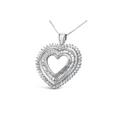 Bids.com .925 Sterling Silver 1.0 Cttw Baguette and Round Diamond  Heart Pendant 18" Necklace (H-I Color, I3 Clarity) Necklaces White Smoke White.Sterling Silver / 18