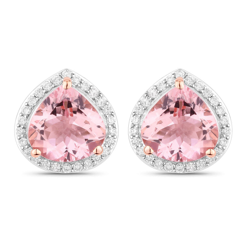 Bids.com 3.27 Carat Genuine Morganite and White Diamond 14K Rose Gold Earrings Earrings White Smoke