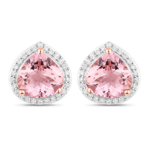 Bids.com 3.27 Carat Genuine Morganite and White Diamond 14K Rose Gold Earrings Earrings White Smoke