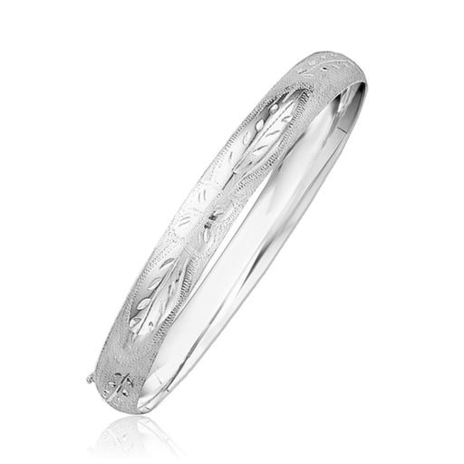 Bids.com Classic Floral Carved Bangle in 14k White Gold (8.0mm) Bracelets White Smoke 7 / White Gold,8 / White Gold