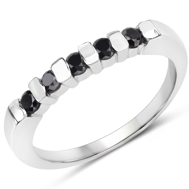 Bids.com 0.50 Carat Genuine Black Diamond .925 Sterling Silver Ring Rings White Smoke size 6.00,size 7.00,size 8.00,size 9.00