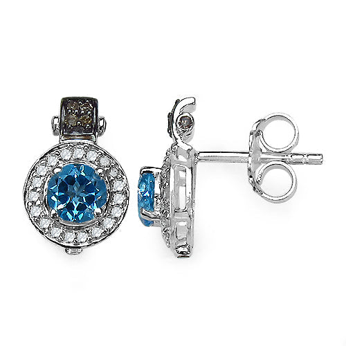 Bids.com 1.20 Carat Genuine Swiss Blue Topaz and 0.30 ct.t.w Genuine Diamond Accents Sterling Silver Earrings Earrings White Smoke