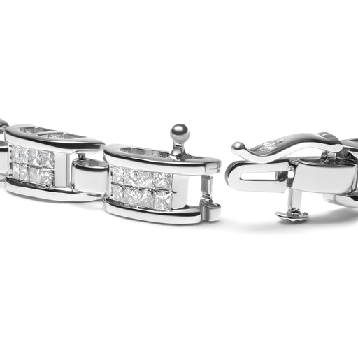 Bids.com 14K White Gold 3.0 Cttw Invisible Set Princess Cut Diamond Link and Buckle 7.25" Tennis Bracelet (I-J Color, I1-I2 Clarity) Bracelets White Smoke White.Gold / 7.25