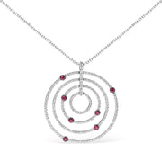 Bids.com 18K White Gold 2 1/6 Cttw Pave Set Diamonds and Red Ruby Openwork Circles 18" Pendant Necklace  (G-H Color, SI2-I1 Clarity) - Adjustable up to 16" - 18" Necklaces White Smoke White.Gold / 18