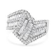 Bids.com 14K White Gold 1-1/2 Cttw Round and Baguette Diamond Bypass Cocktail Ring Band (H-I Color, SI1-SI2 Clarity) - Size 7 Rings White Smoke 7 / White.Gold