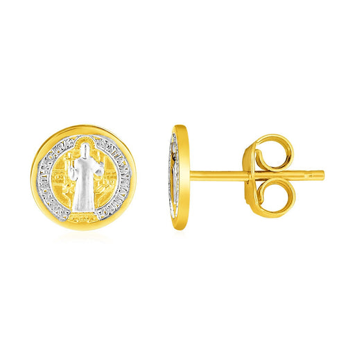 Bids.com 14k Two Tone Gold Round Religious Medal Post Earrings Earrings White Smoke Two-Tone Gold