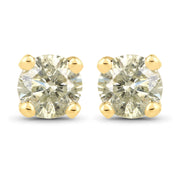 Bids.com 0.92 Carat Genuine LB Diamond 14K Yellow Gold Earrings Earrings White Smoke