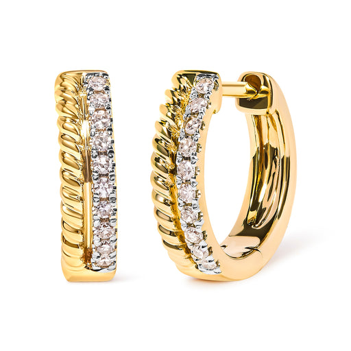 Bids.com 10K Yellow Gold 1/10 Cttw Diamond and Rope Twist Huggy Hoop Earrings (H-I Color, I1-I2 Clarity) Earrings White Smoke Yellow.Gold / 0.1