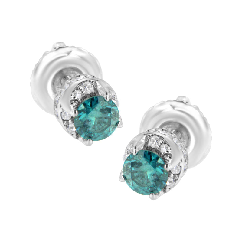 Bids.com 14K White Gold 1/2 cttw White and Treated Blue Round Diamond Earrings (I-J I2-I3) Earrings White Smoke White.Gold / 0.57