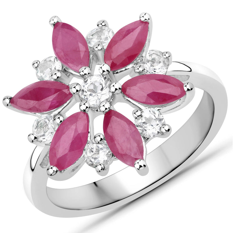 Bids.com 1.81 Carat Genuine Ruby and White Topaz .925 Sterling Silver Ring Rings White Smoke size 6.00,size 7.00,size 8.00
