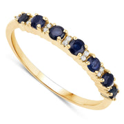 Bids.com 0.43 Carat Genuine Blue Sapphire and White Diamond 14K Yellow Gold Ring Rings White Smoke size 5.00,size 6.00,size 7.00,size 8.00,size 9.00