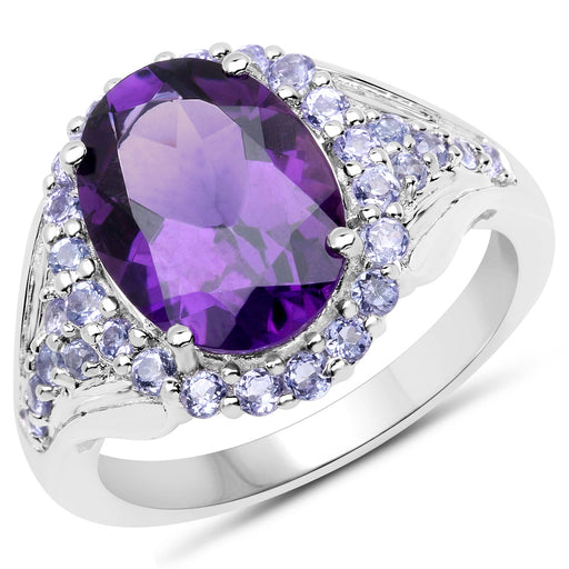 Bids.com 5.90 Carat Genuine Amethyst and Tanzanite .925 Sterling Silver Ring Rings White Smoke size 7.00,size 8.00,size 10.00,size 6.00,size 9.00