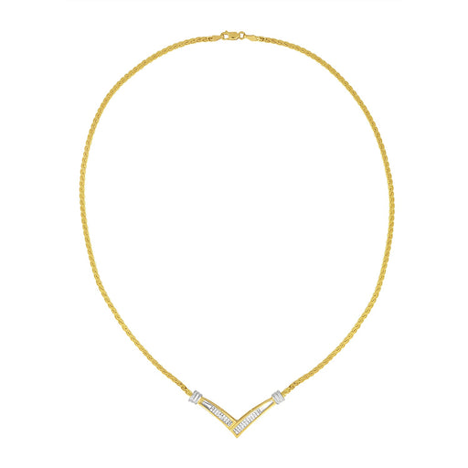 Bids.com 10K Yellow and White Gold 1/2 Cttw Princess Cut Diamond Channel-Set â€œVâ€ Shape 18" Franco Chain Necklace (H-I Color, SI2-I1 Clarity) Necklaces White Smoke YellowWhite.Gold / 18