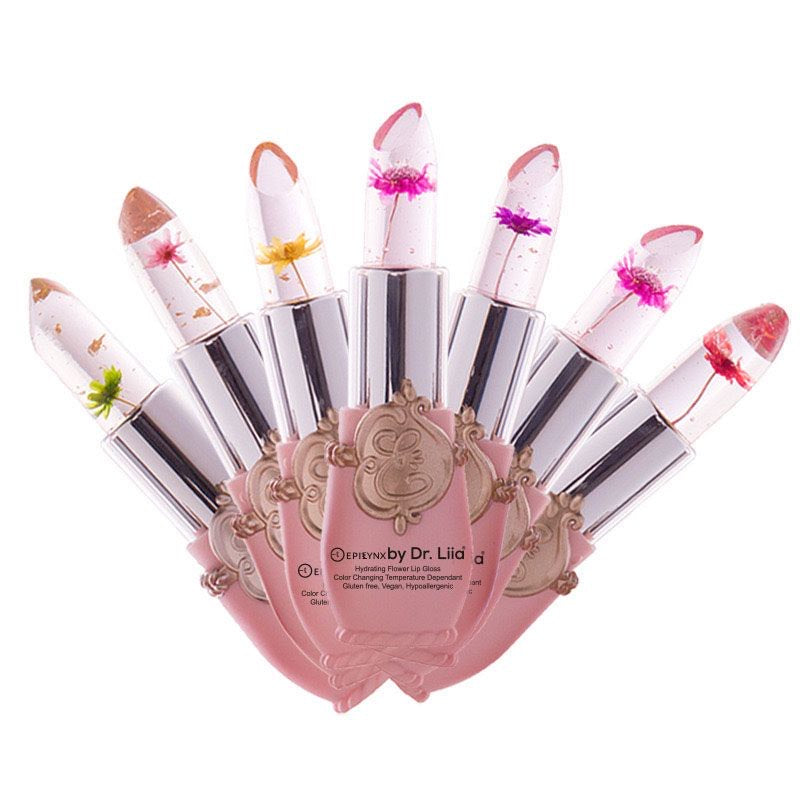 EpiLynx Color-Changing Flower Lip Gloss – Vegan, Gluten-Free, Hydrating Lip Balm Thistle pink flower #1,rose flower #2,red flower #3,yellow flower #4,green flower #5,purple flower #6