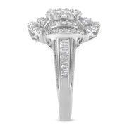 Bids.com 14K White Gold 1.0 Cttw Round & Baguette Cut Diamond Floral Cluster Quatrefoil Channel Set Band Cocktail Statement Ring (H-I Color, SI2-I1 Clarity) - Size 6-3/4 Rings White Smoke 7 / White.Gold,7.25 / White.Gold,6.75 / White.Gold