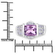 Bids.com 3.08 Carat Genuine Amethyst and Tanzanite .925 Sterling Silver Ring Rings White Smoke size 6.00,size 8.50,size 7.00,size 8.00,size 9.00