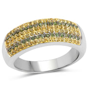 Bids.com 0.43 Carat Genuine Green Diamond and Yellow Diamond .925 Sterling Silver Ring Rings White Smoke size 6.00,size 7.00,size 10.00,size 8.00,size 9.00