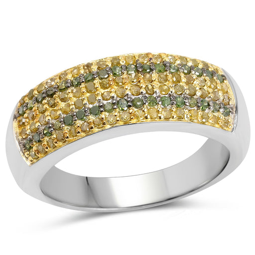 Bids.com 0.43 Carat Genuine Green Diamond and Yellow Diamond .925 Sterling Silver Ring Rings White Smoke size 6.00,size 7.00,size 10.00,size 8.00,size 9.00