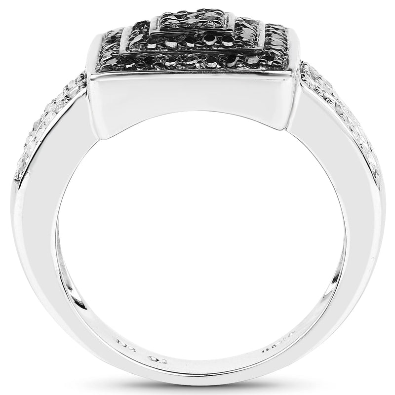 Bids.com 0.55 Carat Genuine Black Diamond and White Diamond .925 Sterling Silver Ring Rings White Smoke size 6.00,size 7.00,size 8.00,size 9.00