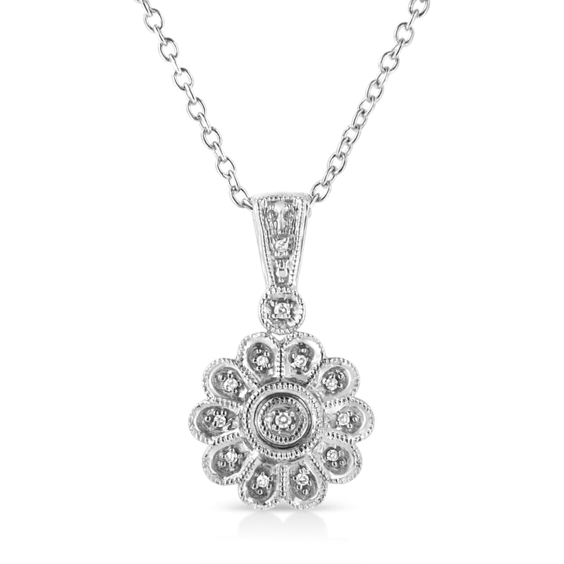 Bids.com .925 Sterling Silver Diamond Accent Sunburst Milgrain 18" Pendant Necklace (I-J Color, I1-I2 Clarity) Necklaces White Smoke White.Sterling Silver / 18