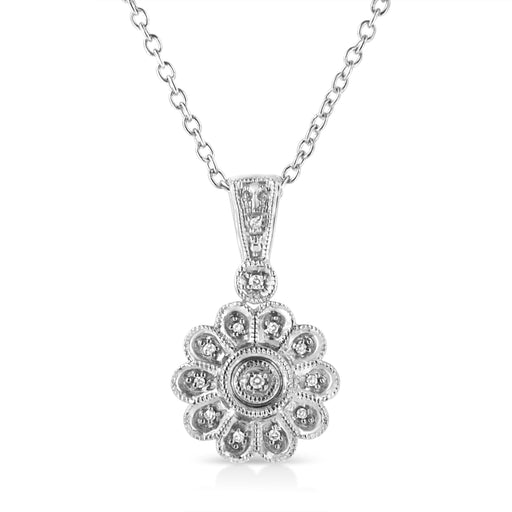 Bids.com .925 Sterling Silver Diamond Accent Sunburst Milgrain 18" Pendant Necklace (I-J Color, I1-I2 Clarity) Necklaces White Smoke White.Sterling Silver / 18