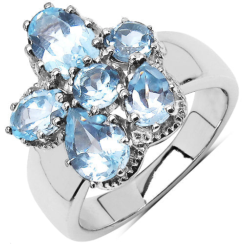Bids.com 3.56 Carat Genuine Blue Topaz .925 Sterling Silver Cluster Ring Rings White Smoke size 6.00,size 7.00,size 8.00