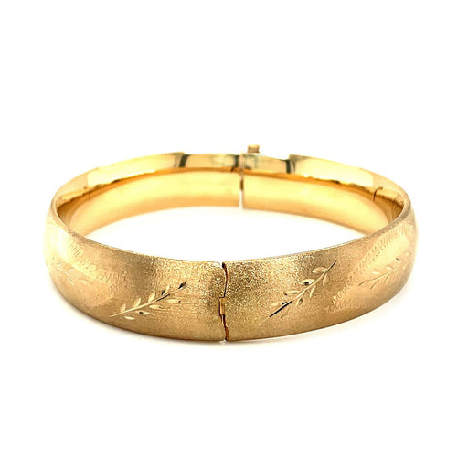 Bids.com Classic Floral Carved Bangle in 14k Yellow Gold (13.5mm) Bracelets White Smoke 7 / Yellow Gold,8 / Yellow Gold