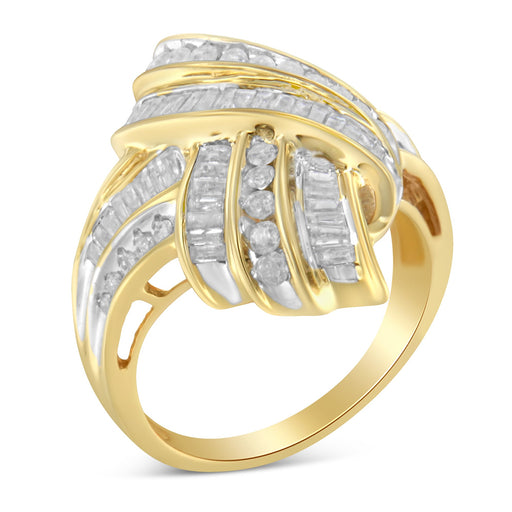 Bids.com 10K Yellow Gold Plated .925 Sterling Silver 1.0 Cttw Round & Baguette Diamond Knot Channel Statement Ring (I-J Color, I2-I3 Clarity) - Size 6 Rings White Smoke 8 / Yellow.Sterling Silver,7 / Yellow.Sterling Silver,6 / Yellow.Sterling Silver,7.75 / Yellow.Sterling Silver,7.5 / Yellow.Sterling Silver,7.25 / Yellow.Sterling Silver,6.75 / Yellow.Sterling Silver,6.5 / Yellow.Sterling Silver,6.25 / Yellow.Sterling Sil