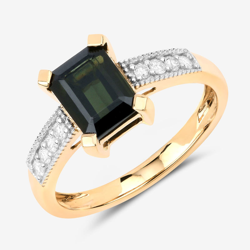 Bids.com 1.91 Carat Genuine Green Tourmaline and White Diamond 14K Yellow Gold Ring Rings White Smoke size 6.00,size 7.00,size 8.00,size 9.00