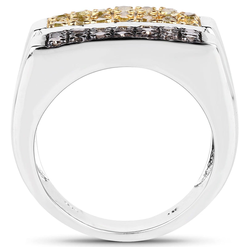 Bids.com 0.63 Carat Genuine Champagne Diamond and Yellow Diamond .925 Sterling Silver Ring Rings White Smoke size 6.00,size 7.00,size 8.00,size 9.00