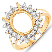 Bids.com 0.79 Carat Genuine White Diamond 14K Yellow Gold Semi Mount Ring - holds 11x9mm Oval Gemstone Rings White Smoke size 7.00,size 6.00,size 8.00
