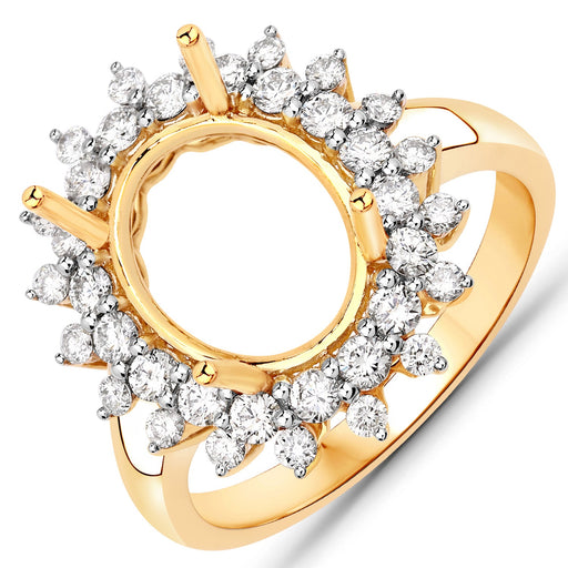 Bids.com 0.79 Carat Genuine White Diamond 14K Yellow Gold Semi Mount Ring - holds 11x9mm Oval Gemstone Rings White Smoke size 7.00,size 6.00,size 8.00