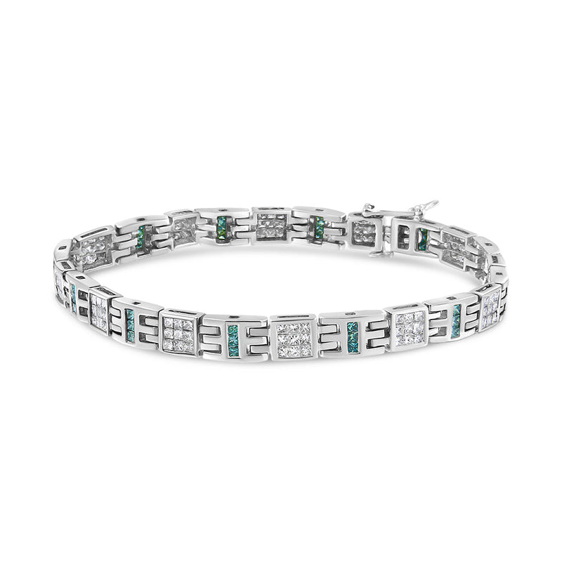 Bids.com 14K White Gold Princess-Cut white and Blue Diamond 3.00 cttw Fashion Link Bracelet (H-I Color, SI1-SI2 Clarity) Bracelets White Smoke White.Gold / 7