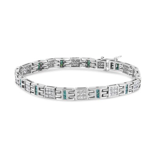 Bids.com 14K White Gold Princess-Cut white and Blue Diamond 3.00 cttw Fashion Link Bracelet (H-I Color, SI1-SI2 Clarity) Bracelets White Smoke White.Gold / 7