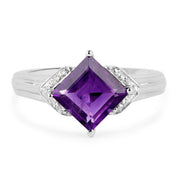 Bids.com 2.55 Carat Genuine Amethyst and White Topaz .925 Sterling Silver Ring Rings White Smoke size 6.00,size 8.00,size 7.00,size 5.00,size 9.00,size 5.50
